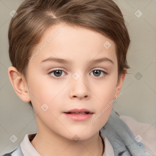 Neutral white child female with short  brown hair and brown eyes