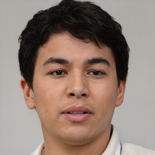 Neutral asian young-adult male with short  brown hair and brown eyes
