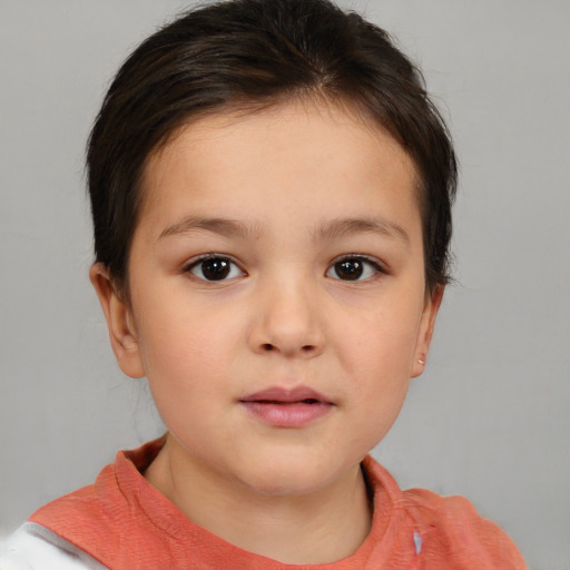 Neutral white child female with short  brown hair and brown eyes