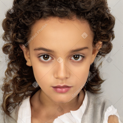 Neutral white child female with medium  brown hair and brown eyes