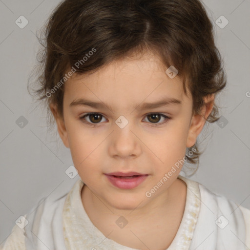 Neutral white child female with medium  brown hair and brown eyes