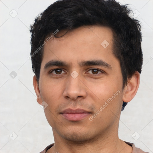 Neutral asian young-adult male with short  black hair and brown eyes