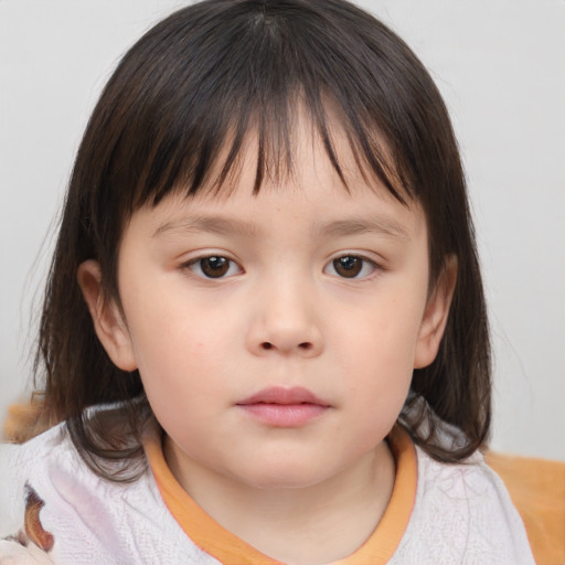 Neutral white child female with medium  brown hair and brown eyes