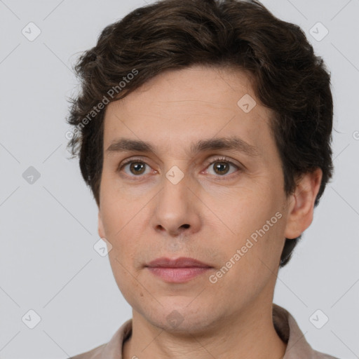 Neutral white adult male with short  brown hair and brown eyes