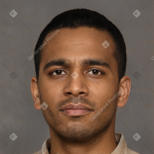 Neutral latino young-adult male with short  brown hair and brown eyes