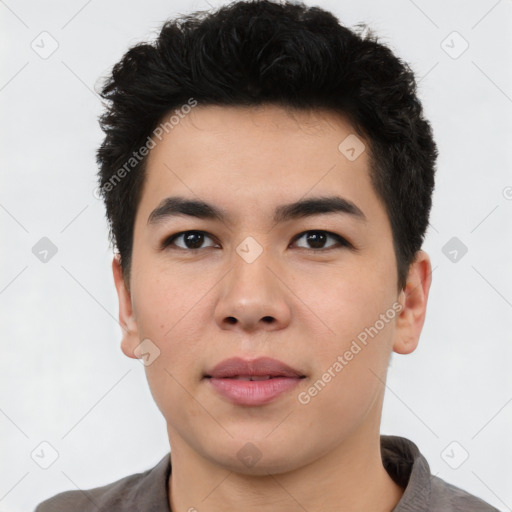 Neutral asian young-adult male with short  black hair and brown eyes