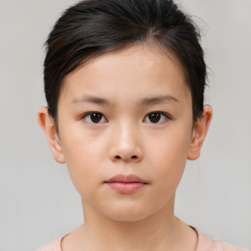 Neutral white child female with short  brown hair and brown eyes