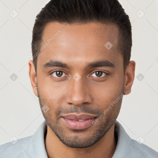 Neutral black young-adult male with short  brown hair and brown eyes