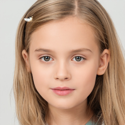 Neutral white child female with long  brown hair and brown eyes