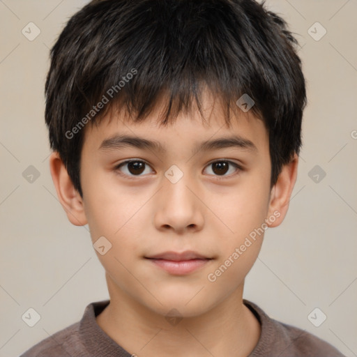 Neutral asian child male with short  brown hair and brown eyes