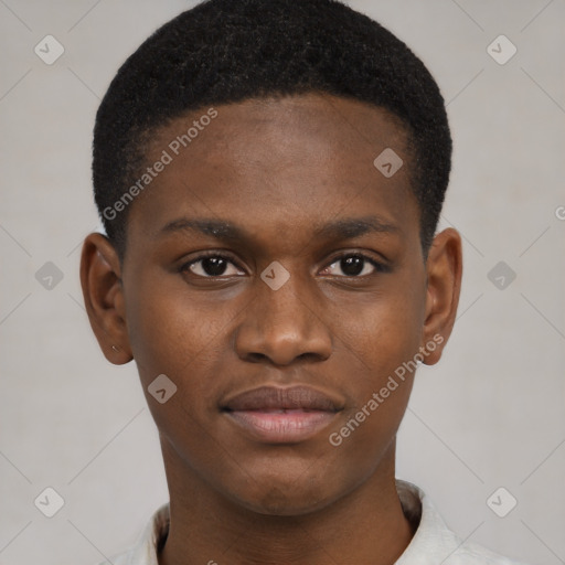 Neutral black young-adult male with short  brown hair and brown eyes