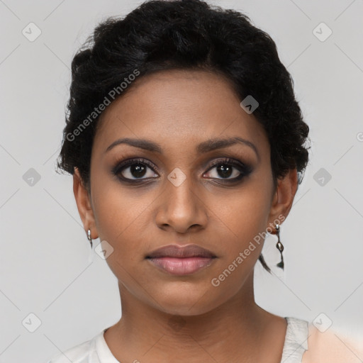 Neutral black young-adult female with short  brown hair and brown eyes