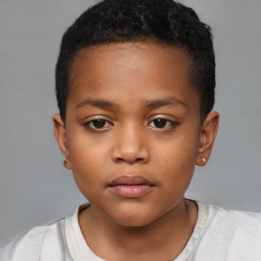 Neutral black child female with short  brown hair and brown eyes