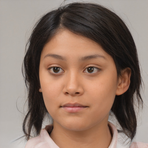 Neutral asian child female with medium  brown hair and brown eyes