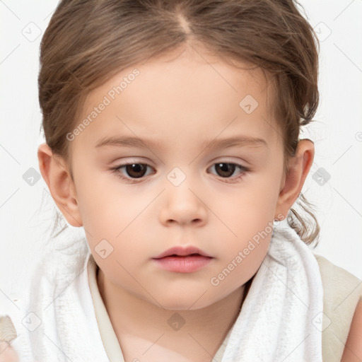 Neutral white child female with short  brown hair and brown eyes