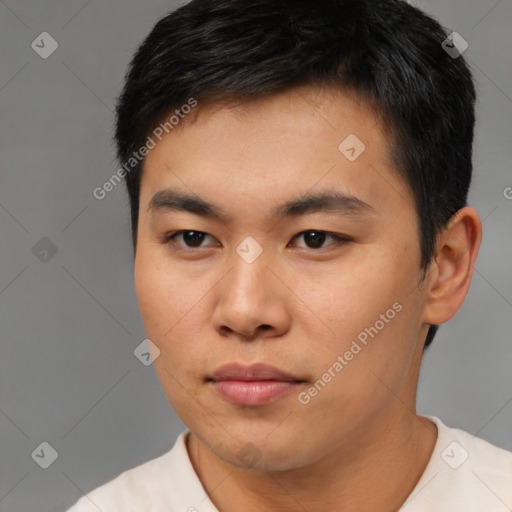 Neutral asian young-adult male with short  black hair and brown eyes