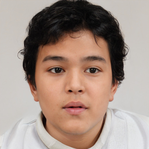 Neutral asian child male with short  brown hair and brown eyes