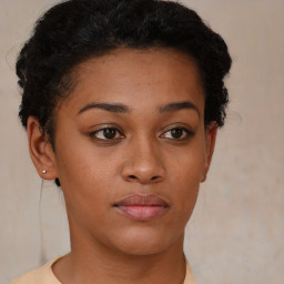 Neutral black young-adult female with short  brown hair and brown eyes