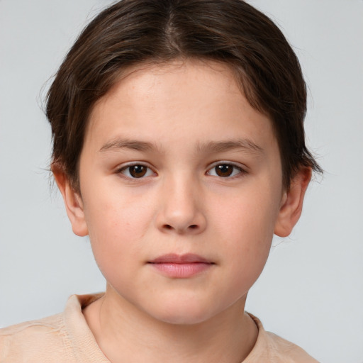 Neutral white child female with short  brown hair and brown eyes