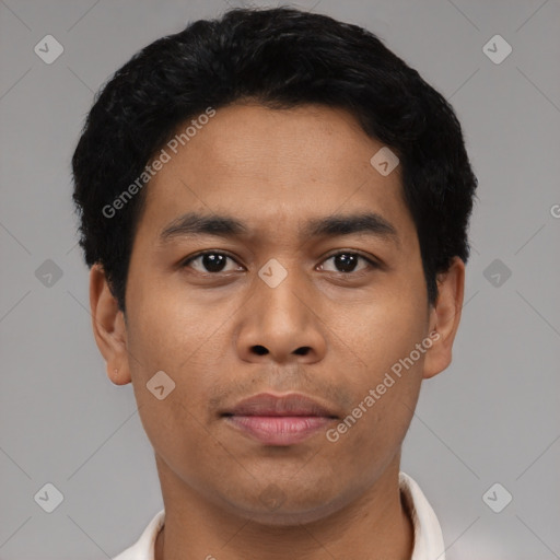 Neutral asian young-adult male with short  black hair and brown eyes