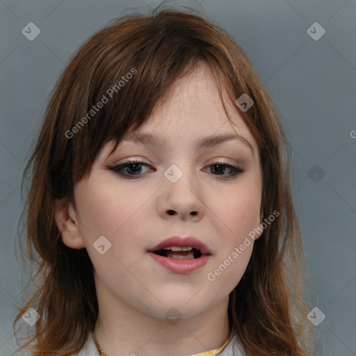 Neutral white child female with medium  brown hair and brown eyes