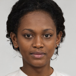 Neutral black young-adult female with short  brown hair and brown eyes