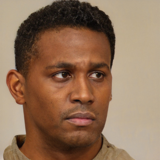 Neutral black young-adult male with short  brown hair and brown eyes