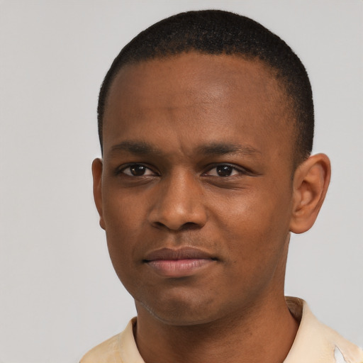 Neutral black young-adult male with short  brown hair and brown eyes