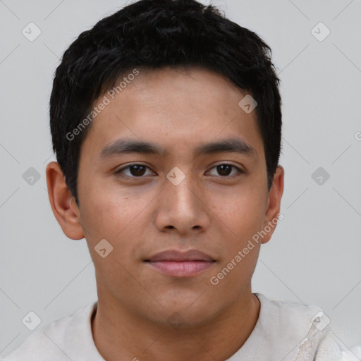Neutral asian young-adult male with short  brown hair and brown eyes