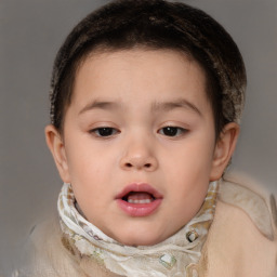 Joyful white child female with short  brown hair and brown eyes