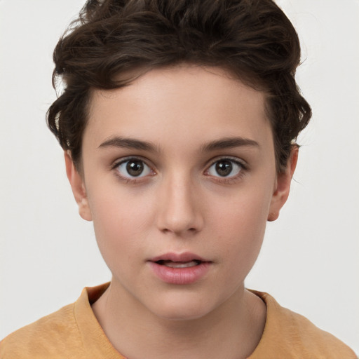 Neutral white young-adult female with short  brown hair and brown eyes