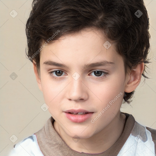 Joyful white child male with short  brown hair and brown eyes