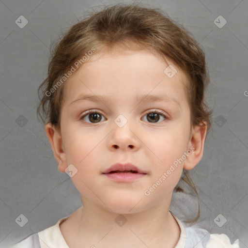 Neutral white child female with short  brown hair and brown eyes