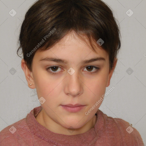 Neutral white child female with short  brown hair and brown eyes