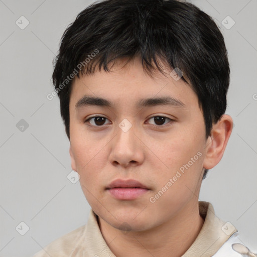 Neutral asian young-adult male with short  brown hair and brown eyes