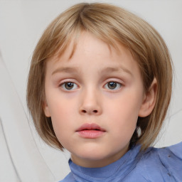 Neutral white child female with medium  brown hair and blue eyes