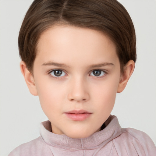 Neutral white child female with short  brown hair and brown eyes