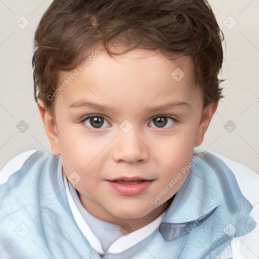 Joyful white child male with short  brown hair and brown eyes