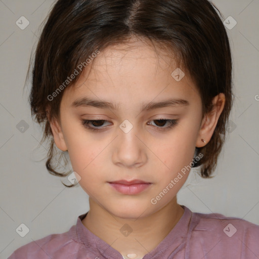 Neutral white child female with medium  brown hair and brown eyes