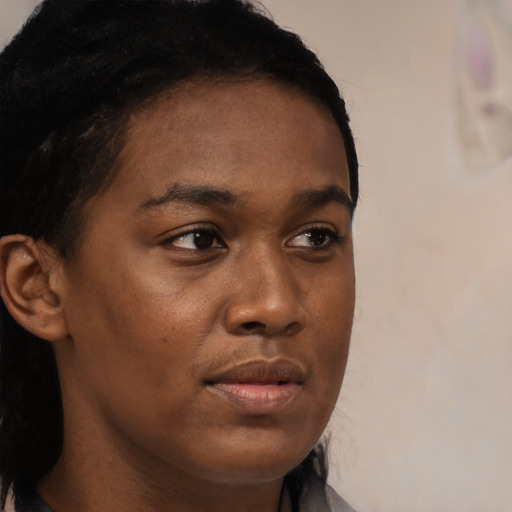 Neutral black young-adult male with long  brown hair and brown eyes