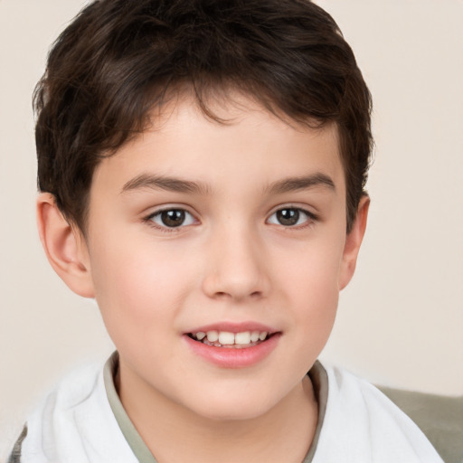 Joyful white child male with short  brown hair and brown eyes