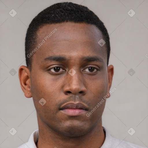 Neutral black young-adult male with short  brown hair and brown eyes