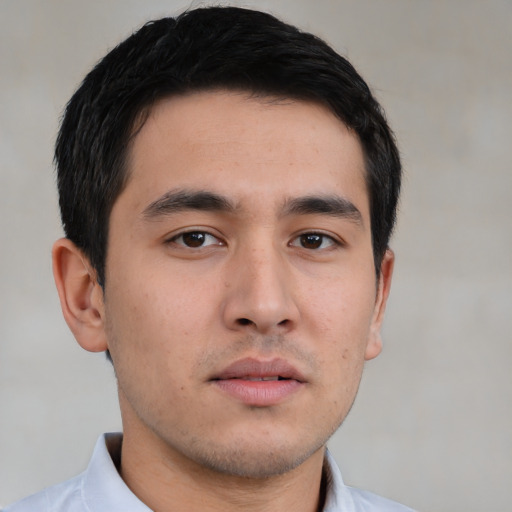 Neutral asian young-adult male with short  black hair and brown eyes