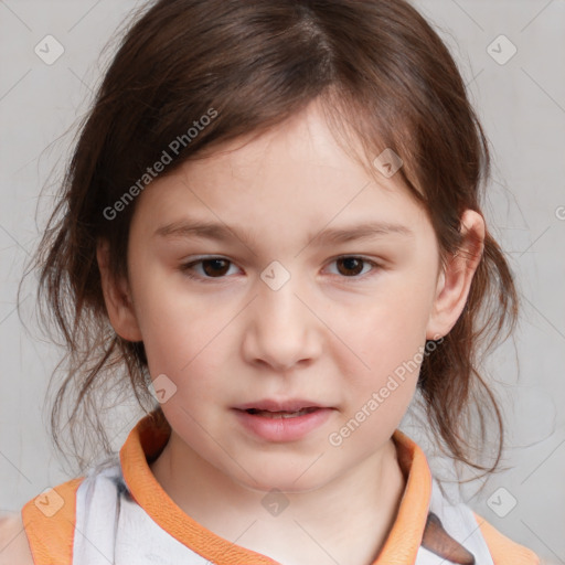 Neutral white child female with medium  brown hair and brown eyes