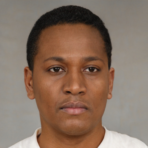 Neutral black young-adult male with short  brown hair and brown eyes