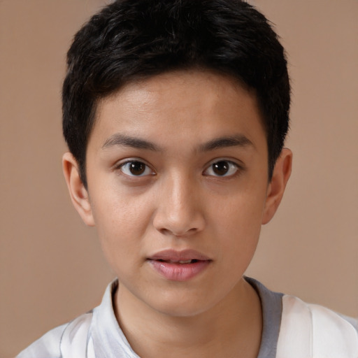 Neutral white young-adult female with short  brown hair and brown eyes