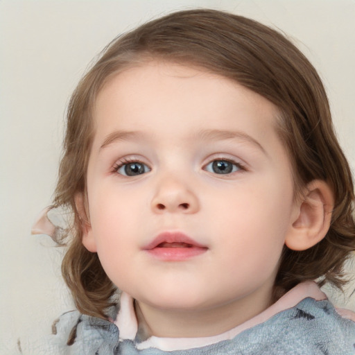 Neutral white child female with medium  brown hair and blue eyes