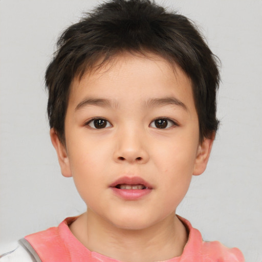 Neutral asian child male with short  brown hair and brown eyes
