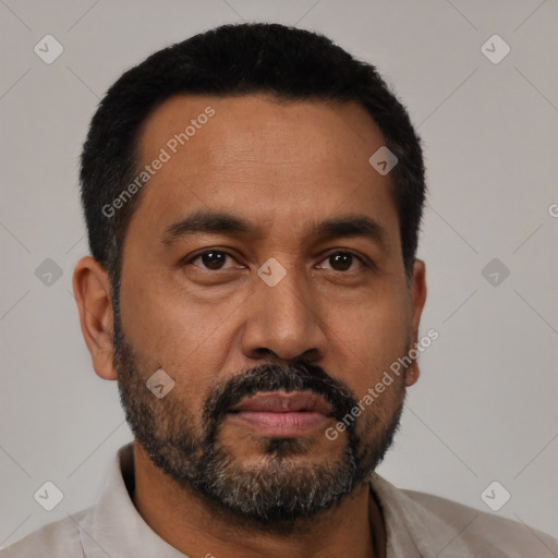 Neutral black adult male with short  black hair and brown eyes