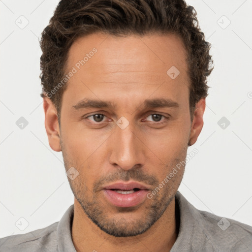 Neutral white adult male with short  brown hair and brown eyes